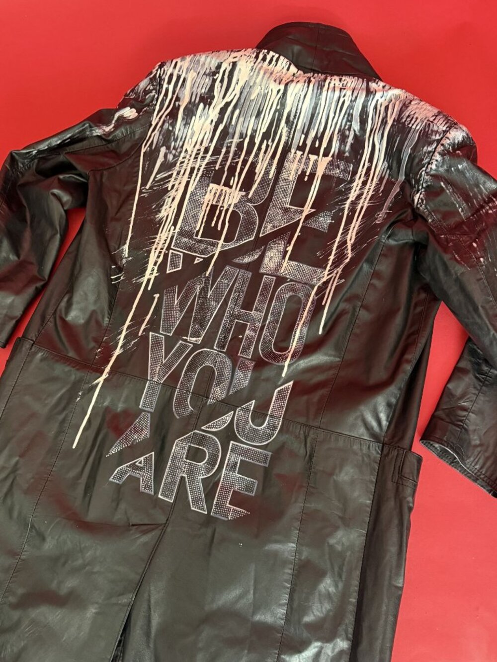 Upcycled Leather Statement Coat – Vintage 80s/90s Black Trench - Picture 8 of 12